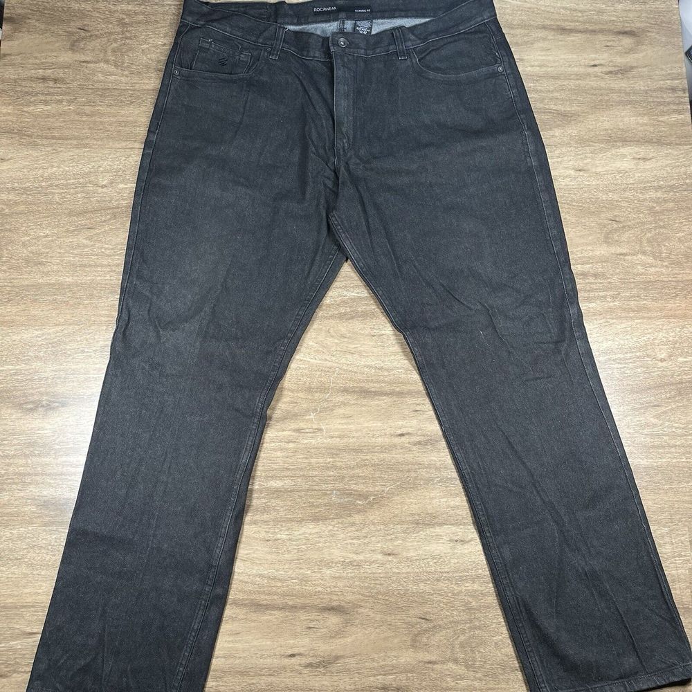 Rocawear Men's 42 Y2K 90's Skater Baggy Dark Wash Loose Black Denim Jeans - Picture 3 of 9